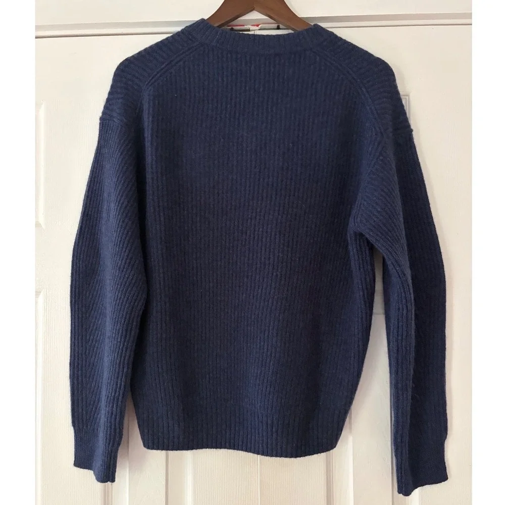 Everlane Navy Blue Wool Recycled Cashmere Ribbed Crewneck Sweater Small - Picture 2 of 6